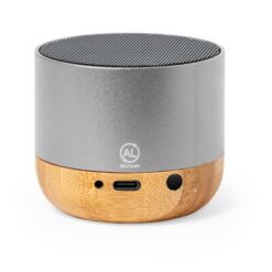 Głośnik bezprzewodowy 3W z aluminium z recyklingu z nadrukiem Twojego logo, materiał: aluminium, bambus, kolor: srebrny