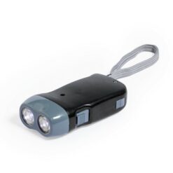 Latarka na dynamo 2 LED z nadrukiem Twojego logo, materiał: plastik, kolor: czarny