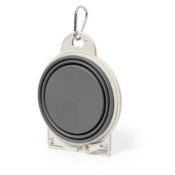 Podwójna miska dla psa z elementami ze słomy pszenicznej, składana, karabińczyk z nadrukiem Twojego logo, materiał: plastik, tpr, słoma pszeniczna, kolor: szary