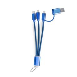 Kabel do ładowania, brelok do kluczy z nadrukiem Twojego logo, materiał: aluminium, kolor: niebieski