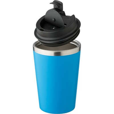 Kubek podróżny 350 ml z nadrukiem Twojego logo, materiał: pp, eva, stal nierdzewna, silikon, stal, kolor: błękitny Kubek podróżny 350 ml z nadrukiem Twojego logo, materiał: pp, eva, stal nierdzewna, silikon, stal, kolor: błękitny
