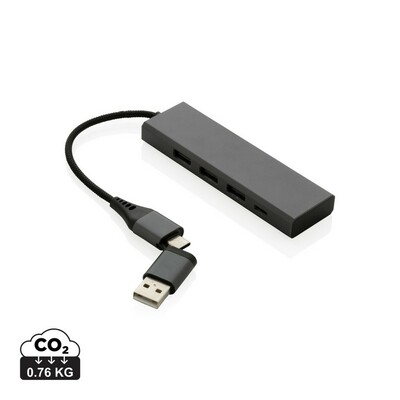 Hub USB 2.0 z USB C, aluminium z recyklingu z nadrukiem Twojego logo, materiał: plastik, aluminium, kolor: szary Hub USB 2.0 z USB C, aluminium z recyklingu z nadrukiem Twojego logo, materiał: plastik, aluminium, kolor: szary