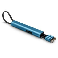 Kabel do ładowania i synchronizacji | Evelyn z nadrukiem Twojego logo, materiał: metal, plastik, kolor: granatowy