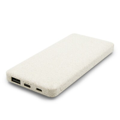 Power bank 8000 mAh ze słomy pszenicznej | Jenkins z nadrukiem Twojego logo, materiał: plastik, słoma pszeniczna, kolor: neutralny Power bank 8000 mAh ze słomy pszenicznej | Jenkins z nadrukiem Twojego logo, materiał: plastik, słoma pszeniczna, kolor: neutralny