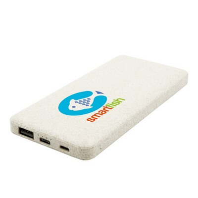 Power bank 8000 mAh ze słomy pszenicznej | Jenkins z nadrukiem Twojego logo, materiał: plastik, słoma pszeniczna, kolor: neutralny Power bank 8000 mAh ze słomy pszenicznej | Jenkins z nadrukiem Twojego logo, materiał: plastik, słoma pszeniczna, kolor: neutralny