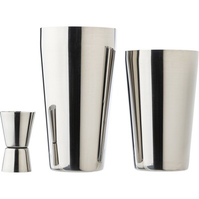 Zestaw do koktajli, shaker, 4 el. z nadrukiem Twojego logo, materiał: poliester, stal nierdzewna, stal, kolor: srebrny Zestaw do koktajli, shaker, 4 el. z nadrukiem Twojego logo, materiał: poliester, stal nierdzewna, stal, kolor: srebrny