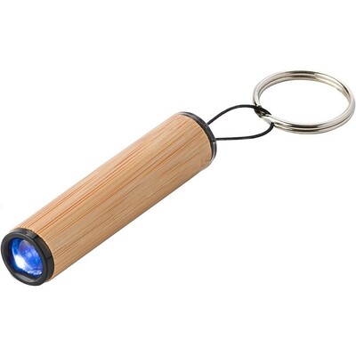 Bambusowy brelok do kluczy, lampka LED z nadrukiem Twojego logo, materiał: metal, plastik, bambus, kolor: brązowy Bambusowy brelok do kluczy, lampka LED z nadrukiem Twojego logo, materiał: metal, plastik, bambus, kolor: brązowy