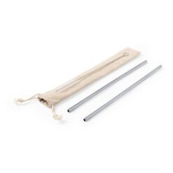 Zestaw słomek wielokrotnego użytku, 2 szt. z czyścikiem z nadrukiem Twojego logo, materiał: stal nierdzewna, bawełna, stal, kolor: srebrny