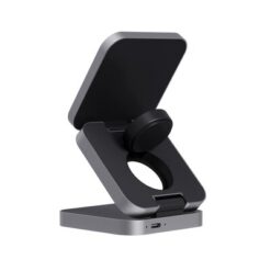 Składana ładowarka 3 w 1 15W Terra z nadrukiem Twojego logo, materiał: aluminium, kolor: szary