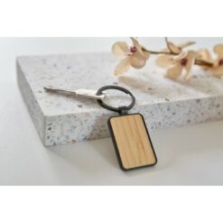 Brelok do kluczy z nadrukiem Twojego logo, materiał: metal, bambus, kolor: czarny