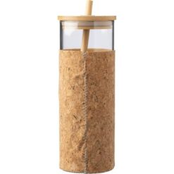 Kubek podróżny 450 ml z nadrukiem Twojego logo, materiał: bambus, korek, szkło, silikon, szkło borokrzemowe, kolor: brązowy
