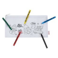 Piórnik do kolorowania, świąteczny wzór, kredki z nadrukiem Twojego logo, materiał: rpet, non-woven, kolor: biały