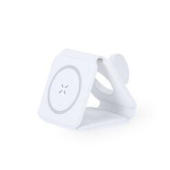 Składana magnetyczna ładowarka bezprzewodowa 15W, 3 w 1 z nadrukiem Twojego logo, materiał: plastik, kolor: biały