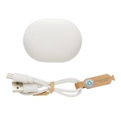 Bezprzewodowe słuchawki douszne z nadrukiem Twojego logo, materiał: plastik, tpe, kolor: biały