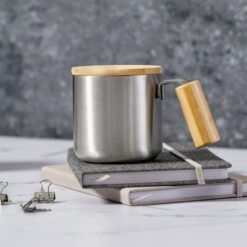 Kubek termiczny 330 ml ze stali nierdzewnej z recyklingu z nadrukiem Twojego logo, materiał: bambus, stal nierdzewna, stal, kolor: czarny