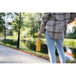 Butelka termiczna 500 ml | Zeniqua z nadrukiem Twojego logo, materiał: plastik, bambus, stal nierdzewna, stal, kolor: biały