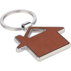 Brelok do kluczy "domek" z nadrukiem Twojego logo, materiał: pu, stop cynku, kolor: brązowy