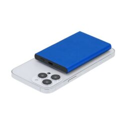 Magnetyczny bezprzewodowy power bank 5000 mAh z aluminium z recyklingu, ładowarka bezprzewodowa 15W z nadrukiem Twojego logo, materiał: aluminium, kolor: niebieski