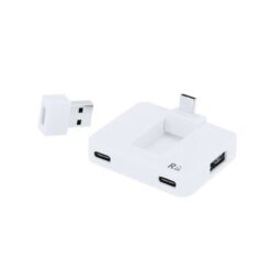 Hub USB 2.0 i USB-C z RABS z nadrukiem Twojego logo, kolor: biały