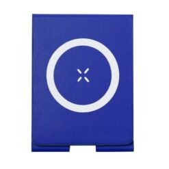 Magnetyczna ładowarka bezprzewodowa 15W, składana, stojak na telefon z nadrukiem Twojego logo, materiał: plastik, kolor: granatowy