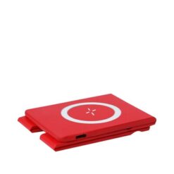 Magnetyczna ładowarka bezprzewodowa 15W, składana, stojak na telefon z nadrukiem Twojego logo, materiał: plastik, kolor: czerwony