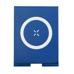 Magnetyczna ładowarka bezprzewodowa 15W, składana, stojak na telefon z nadrukiem Twojego logo, materiał: plastik, kolor: niebieski