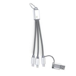 Kabel do ładowania z aluminium z recyklingu z nadrukiem Twojego logo, materiał: aluminium, kolor: srebrny