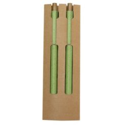 Zestaw piśmienniczy ze słomy pszenicznej, długopis i "wieczny" ołówek z nadrukiem Twojego logo, materiał: plastik, bambus, słoma pszeniczna, kolor: zielony
