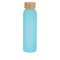 Butelka 500 ml ze szkła z recyklingu z nadrukiem Twojego logo, materiał: bambus, szkło, kolor: niebieski