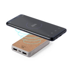 Bezprzewodowy power bank 5000 mAh ze słomy pszenicznej, ładowarka bezprzewodowa 5W z nadrukiem Twojego logo, materiał: plastik, korek, słoma pszeniczna, kolor: neutralny