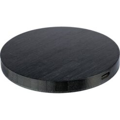 Bambusowa ładowarka bezprzewodowa z nadrukiem Twojego logo, materiał: bambus, kolor: czarny