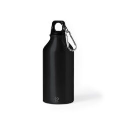 Butelka sportowa 400 ml z aluminium z recyklingu, z karabińczykiem z nadrukiem Twojego logo, materiał: aluminium, kolor: czarny