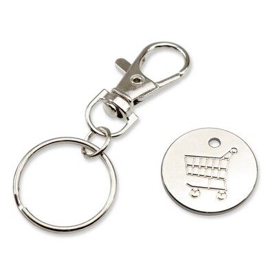 Brelok do kluczy, żeton do wózka na zakupy | Lill z nadrukiem Twojego logo, materiał: metal, kolor: biały Brelok do kluczy, żeton do wózka na zakupy | Lill z nadrukiem Twojego logo, materiał: metal, kolor: biały