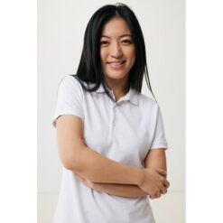 Damska koszulka polo Iqoniq Yosemite, tkanina pique z bawełny z recyklingu z nadrukiem Twojego logo, materiał: bawełna, kolor: biały