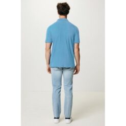 Koszulka polo z bawełny z recyklingu Iqoniq Yosemite z nadrukiem Twojego logo, materiał: bawełna, kolor: niebieski