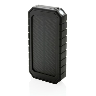 Power bank 10000 mAh, ładowarka słoneczna z nadrukiem Twojego logo, materiał: tpe, kolor: czarny Power bank 10000 mAh, ładowarka słoneczna z nadrukiem Twojego logo, materiał: tpe, kolor: czarny