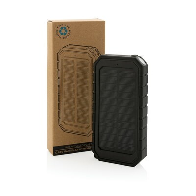 Power bank 10000 mAh, ładowarka słoneczna z nadrukiem Twojego logo, materiał: tpe, kolor: czarny Power bank 10000 mAh, ładowarka słoneczna z nadrukiem Twojego logo, materiał: tpe, kolor: czarny