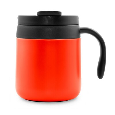 Kubek termiczny 400 ml z rączką | Wyatt z nadrukiem Twojego logo, materiał: plastik, stal nierdzewna, stal, kolor: czerwony Kubek termiczny 400 ml z rączką | Wyatt z nadrukiem Twojego logo, materiał: plastik, stal nierdzewna, stal, kolor: czerwony