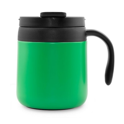 Kubek termiczny 400 ml z rączką | Wyatt z nadrukiem Twojego logo, materiał: plastik, stal nierdzewna, stal, kolor: zielony Kubek termiczny 400 ml z rączką | Wyatt z nadrukiem Twojego logo, materiał: plastik, stal nierdzewna, stal, kolor: zielony