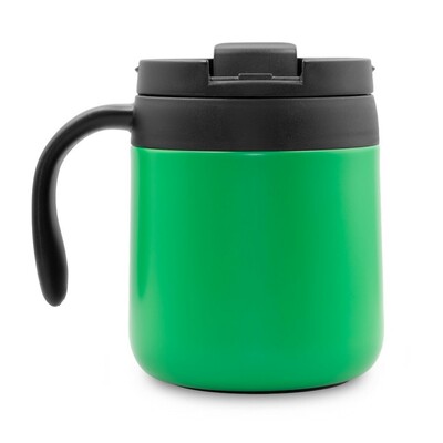 Kubek termiczny 400 ml z rączką | Wyatt z nadrukiem Twojego logo, materiał: plastik, stal nierdzewna, stal, kolor: zielony Kubek termiczny 400 ml z rączką | Wyatt z nadrukiem Twojego logo, materiał: plastik, stal nierdzewna, stal, kolor: zielony