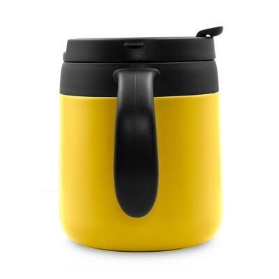 Kubek termiczny 400 ml z rączką | Wyatt z nadrukiem Twojego logo, materiał: plastik, stal nierdzewna, stal, kolor: żółty Kubek termiczny 400 ml z rączką | Wyatt z nadrukiem Twojego logo, materiał: plastik, stal nierdzewna, stal, kolor: żółty