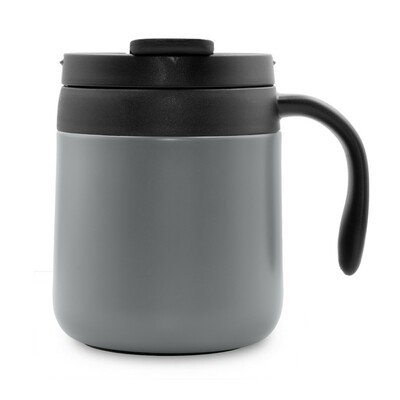 Kubek termiczny 400 ml z rączką | Wyatt z nadrukiem Twojego logo, materiał: plastik, stal nierdzewna, stal, kolor: szary Kubek termiczny 400 ml z rączką | Wyatt z nadrukiem Twojego logo, materiał: plastik, stal nierdzewna, stal, kolor: szary