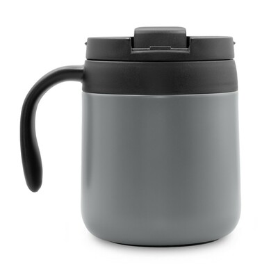 Kubek termiczny 400 ml z rączką | Wyatt z nadrukiem Twojego logo, materiał: plastik, stal nierdzewna, stal, kolor: szary Kubek termiczny 400 ml z rączką | Wyatt z nadrukiem Twojego logo, materiał: plastik, stal nierdzewna, stal, kolor: szary
