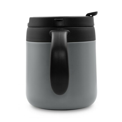 Kubek termiczny 400 ml z rączką | Wyatt z nadrukiem Twojego logo, materiał: plastik, stal nierdzewna, stal, kolor: szary Kubek termiczny 400 ml z rączką | Wyatt z nadrukiem Twojego logo, materiał: plastik, stal nierdzewna, stal, kolor: szary