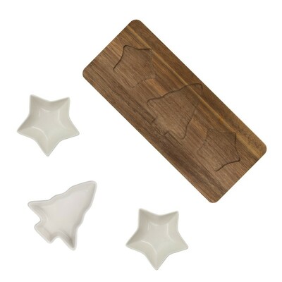 Zestaw świąteczny do serwowania dipów | Nuut z nadrukiem Twojego logo, materiał: drewno, ceramika, kolor: biały Zestaw świąteczny do serwowania dipów | Nuut z nadrukiem Twojego logo, materiał: drewno, ceramika, kolor: biały