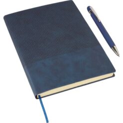 Notatnik ok. A5 z długopisem z nadrukiem Twojego logo, materiał: metal, plastik, pu, papier, kolor: niebieski