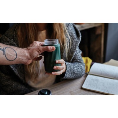 Kubek termiczny 340 ml Black+Blum z nadrukiem Twojego logo, materiał: szkło, silikon, kolor: zielony Kubek termiczny 340 ml Black+Blum z nadrukiem Twojego logo, materiał: szkło, silikon, kolor: zielony