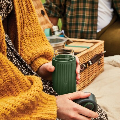 Kubek termiczny 340 ml Black+Blum z nadrukiem Twojego logo, materiał: szkło, silikon, kolor: zielony Kubek termiczny 340 ml Black+Blum z nadrukiem Twojego logo, materiał: szkło, silikon, kolor: zielony