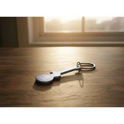 Brelok do kluczy, otwieracz do butelek „gitara elektryczna” | Meles z nadrukiem Twojego logo, materiał: aluminium, kolor: srebrny Brelok do kluczy, otwieracz do butelek „gitara elektryczna” | Meles z nadrukiem Twojego logo, materiał: aluminium, kolor: srebrny