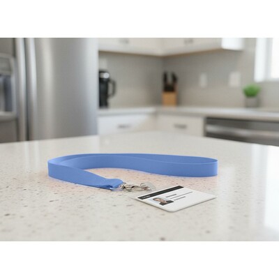 Smycz z karabińczykiem | Hulda z nadrukiem Twojego logo, materiał: metal, poliester, kolor: błękitny Smycz z karabińczykiem | Hulda z nadrukiem Twojego logo, materiał: metal, poliester, kolor: błękitny